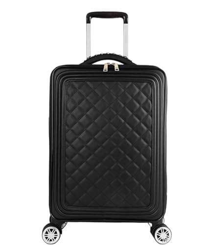 Reisekoffer Reisegepäck, Weiches, Aufrechtes, Robustes Gepäck Mit 4 Spinnerrädern Für Damen Suitcase Rollkoffer (Color : Black, Size : 18in) von DRMEE