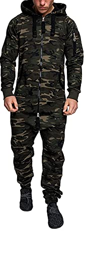 DROLA Herren Fleece Onesies Pyjamas Kapuzen One Piece Nachtwäsche Pjamas mit Taschen Camouflage Warm Winter Unisex von DROLA