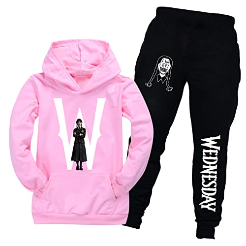 DROLA Wednesday Kinder Kapuzenpullover und Hosen Sets,Zweiteiliges Set Lange Ärmel mit Kapuze und Taschen Winter Casual für Kinder Jungen und Mädchen von DROLA