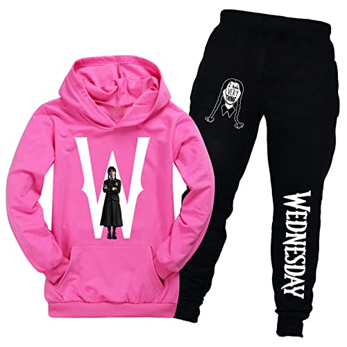 DROLA Wednesday Kinder Kapuzenpullover und Hosen Sets,Zweiteiliges Set Lange Ärmel mit Kapuze und Taschen Winter Casual für Kinder Jungen und Mädchen von DROLA