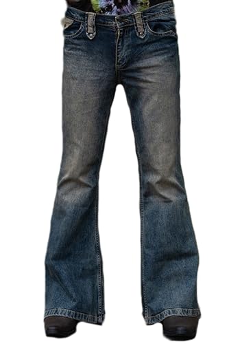 Herren Bootcut Ausgestellte Denim Hose,Hippie Boho Style Klassische Weite Jeans Hosen Zerrissen lässig Stonewashed von DROLA