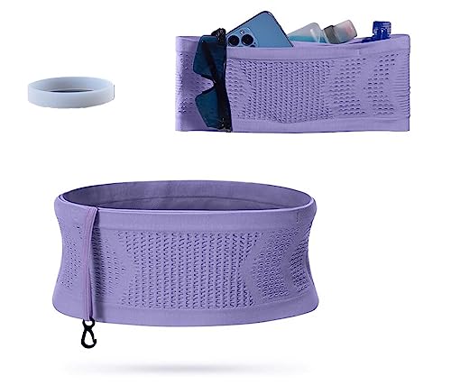 Laufgürtel Handytasche Multifunktionale+ Silikon Armbänder, Bauchtasche Gürteltasche Aus Stricken Atmungsaktive Großer Kapazität Geeignet läuft,Radfahren,Wandern,Gym (Purple, L) von DROLA