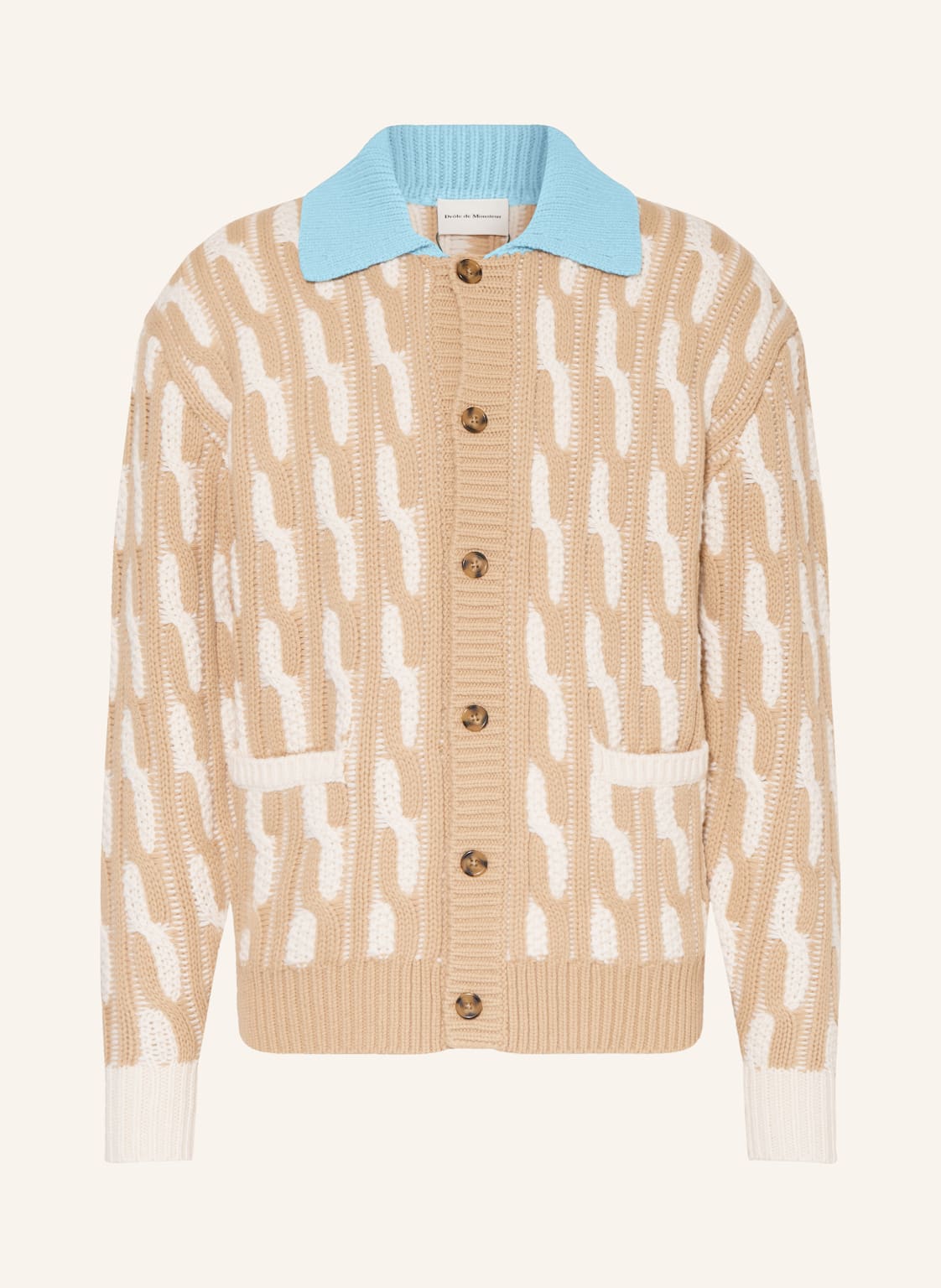 Drôle De Monsieur Strickjacke Le Cardigan Torsades Bicolore beige von DRÔLE DE MONSIEUR