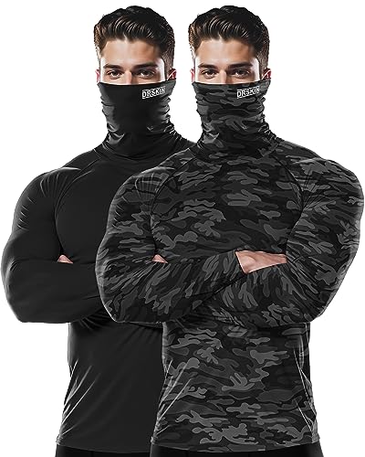 DRSKIN 2 oder 1 Pack Herren MASK Rollkragen-Kompressions-Shirts Top Langarm Sport Baselayer Laufen Thermo Athletic Workout, Rollkragen (Schwarz + Camo-Schwarz) 2er-Pack, Mittel von DRSKIN