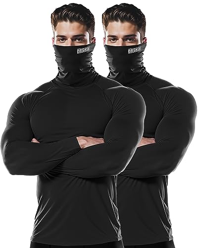 DRSKIN 2 oder 1 Pack Herren MASK Rollkragen-Kompressions-Shirts Top Langarm Sport Baselayer Laufen Thermo Athletic Workout, Rollkragenpullover, Schwarz, 2 Stück, Klein von DRSKIN