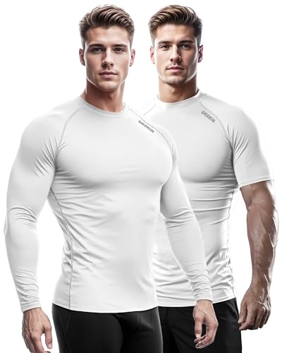 DRSKIN 3, 2 oder 1 Pack Herren Kompressionsshirt Kurzarm Top Baselayer Sport T-Shirt Athletic Running Active Workout, Weiß, lang und kurz, 2er-Pack, XX-Large von DRSKIN