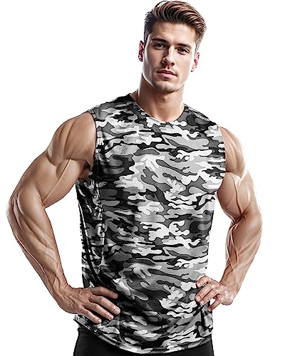 DRSKIN Herren-Tank-Tops, ärmellos, für Workout, athletisch, Muskeln, Netzstoff, trockene Passform, Fitnessstudio, Training, aktiv, athletisch, Bg-camo_gray 1p, Mittel von DRSKIN