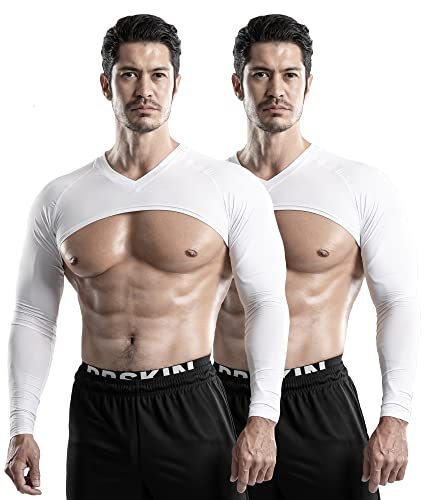 DRSKIN Rutschfeste Armstulpen Kompressionsshirts UV-Sonnenschutz Herren Damen Athletic Sport für Golf Baseball Fußball, Tragearm, Weiß, 2 Stück, Large-X-Large von DRSKIN