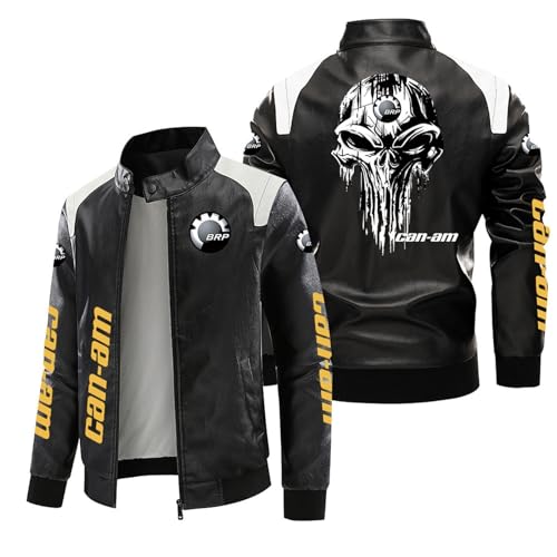 DRTBAC Fliegerjacke Herren C.a.n-a.m, Slim Fit Stehkragen Lederjacke mit Reißverschluss, Warm Gefüttert Modische Mottoradjacke Pilotenjacke(Black,S) von DRTBAC
