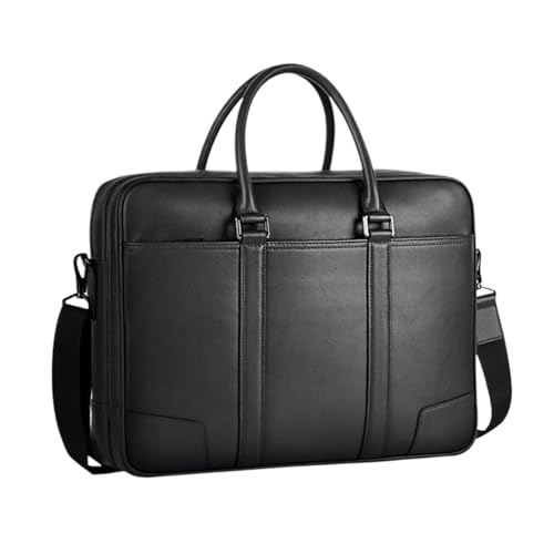 DRTBAC Herren Aktentaschen Handtaschen Echtes Leder Messenger Schultertaschen Laptop Taschen Tragetaschen 16 Zoll(Black) von DRTBAC