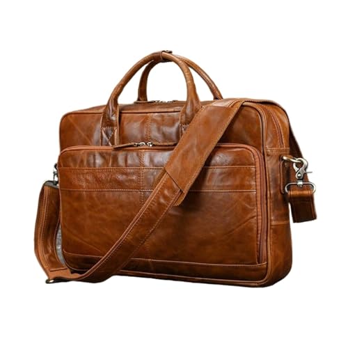 DRTBAC Herren Business Handtaschen Aktentaschen Laptoptaschen Echtleder Tragetaschen Messenger Schultertaschen(Brown) von DRTBAC