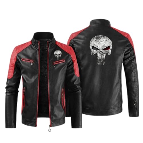 DRTBAC Winter Jacke Pun.ish-er, Winter Leather Jacket Men mit Reißverschluss, Warm Gefüttert Modische Mottoradjacke Pilotenjacke(Black 2,L) von DRTBAC