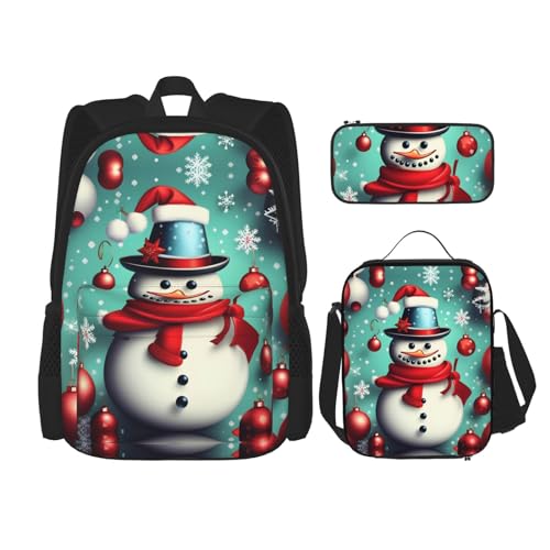 DRTGEDS 3-teiliges Rucksack-Set, bedruckt mit Aufschrift "Merry Christmas Day", mit Lunch-Tasche, Federmäppchen von DRTGEDS