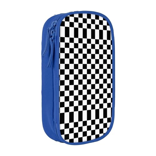 DRTGEDS Federmäppchen mit schwarzen und weißen karierten Streifen, ästhetisches Stiftetui, farbiges Federmäppchen mit Reißverschluss, Kawaii-Schreibwaren-Aufbewahrung, blau, Einheitsgröße, Sportlich von DRTGEDS