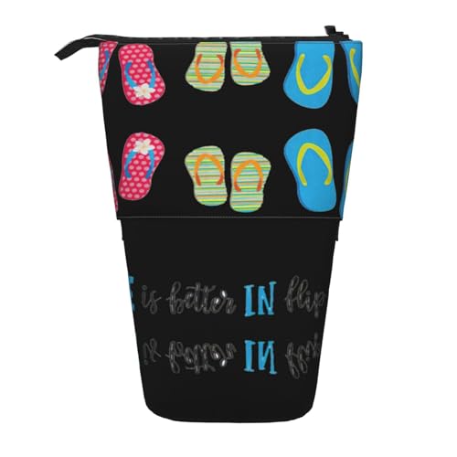 DRTGEDS Flip-Flops, Kalligraphie, Strandschuhe, Stehende Schreibwaren-Tasche, Teleskop-Stifttasche, Make-up-Organizer, Federmäppchen von DRTGEDS