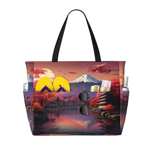 DRTGEDS Japan Mount Fuji Landschaft Große Kapazität Tragetasche mit Reißverschluss Sanddicht Damen Strandtasche Handtasche Gym Bag Reise, Schwarz, One Size von DRTGEDS
