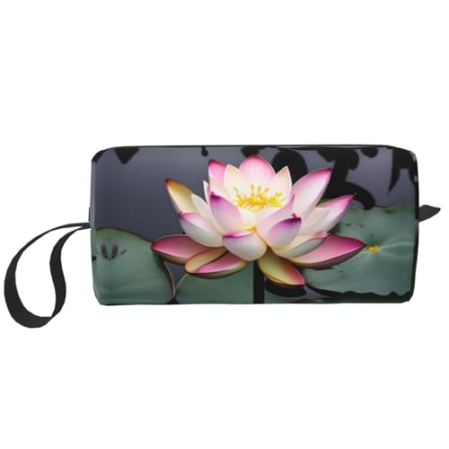 DRTGEDS Kosmetiktasche für Damen, Lotusblüte, kleine Make-up-Tasche für Geldbörse, Make-up-Tasche, Reise-Make-up-Tasche mit Reißverschluss, Weiß, Lotusblüte, Weiß, Einheitsgröße von DRTGEDS