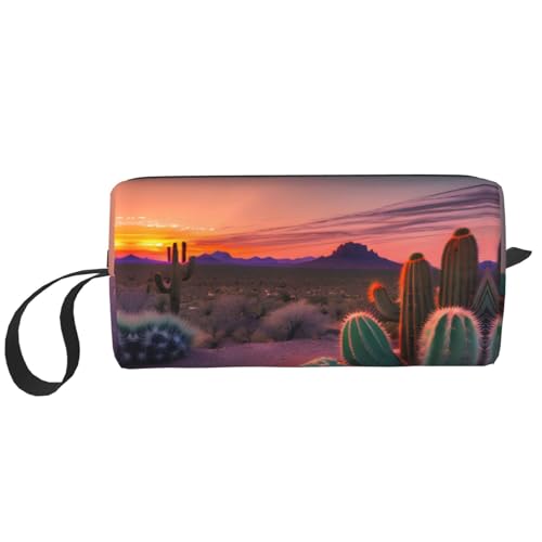 DRTGEDS Kosmetiktasche für Damen, Motiv: Kaktus, Wüste, Sonnenuntergang, kleine Make-up-Tasche für Geldbörse, Make-up-Tasche, Reise-Make-up-Tasche mit Reißverschluss, Kaktus Desert Sunset, von DRTGEDS
