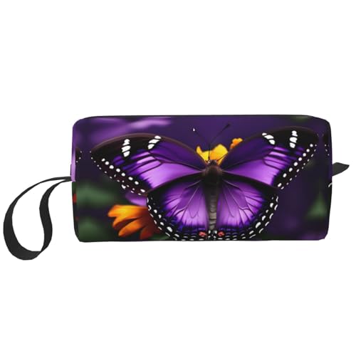 DRTGEDS Kosmetiktasche für Damen, Motiv: Schmetterling und Blumen, kleine Make-up-Tasche für Geldbörse, Make-up-Tasche, Reise-Make-up-Tasche mit Reißverschluss, Violett, Lila Schmetterling und Blume, von DRTGEDS