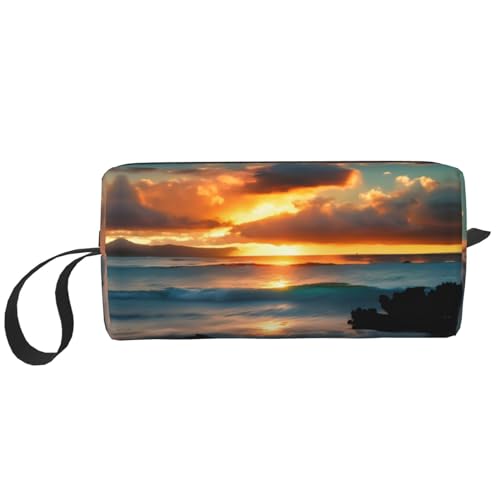 DRTGEDS Kosmetiktasche für Damen, Motiv: Strand Maui, Hawaii, Sonnenuntergang, Meer, Wellen, Wolken, kleine Make-up-Tasche für Geldbörse, Make-up-Tasche, Reise-Make-up-Tasche mit Reißverschluss, von DRTGEDS