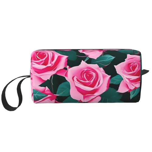 DRTGEDS Kosmetiktasche für Damen, kleine Make-up-Tasche für Geldbörse, Make-up-Tasche, Reise-Make-up-Tasche mit Reißverschluss, Rosa, Bild mit rosa Rosen, Einheitsgröße von DRTGEDS