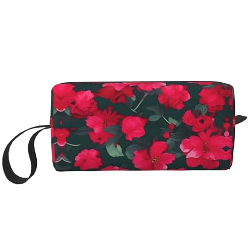 DRTGEDS Kosmetiktasche für Damen, kleine Make-up-Tasche für Geldbörse, Make-up-Tasche, Reise-Make-up-Tasche mit Reißverschluss, Rot / Rosa, Rote rosa Blume, Einheitsgröße von DRTGEDS