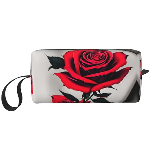 DRTGEDS Kosmetiktasche für Damen, kleine Make-up-Tasche für Geldbörse, Make-up-Tasche, Reise-Make-up-Tasche mit Reißverschluss, Rote Rose 1, Einheitsgröße von DRTGEDS