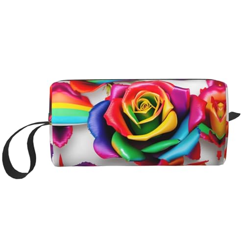 DRTGEDS Kosmetiktasche mit Regenbogen-Rosenblüten für Damen, kleine Make-up-Tasche für Geldbörse, Make-up-Tasche, Reise-Make-up-Tasche mit Reißverschluss, Regenbogen-Rose, Einheitsgröße von DRTGEDS