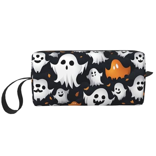 DRTGEDS Kosmetiktasche mit niedlichem weißen Geister-Halloween-Muster, kleine Make-up-Tasche für Geldbörse, Make-up-Tasche, Reise-Make-up-Tasche mit Reißverschluss, Niedliches weißes von DRTGEDS