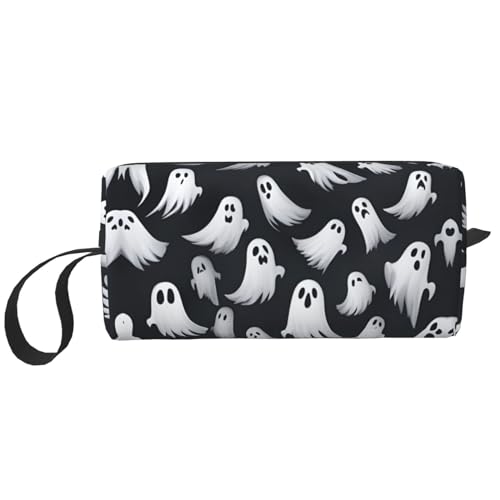 DRTGEDS Kosmetiktasche mit niedlichem weißen Geister-Halloween-Muster, kleine Make-up-Tasche für Geldbörse, Make-up-Tasche, Reise-Make-up-Tasche mit Reißverschluss, Niedliches weißes von DRTGEDS