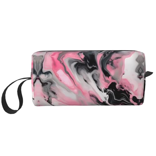 DRTGEDS Künstlerische Kosmetiktasche für Damen, rosa abstrakte Tinte, Marmor, Grau, kleine Make-up-Tasche für Geldbörse, Make-up-Tasche, Reise-Make-up-Tasche mit Reißverschluss, Rosa abstrakte Tinte, von DRTGEDS