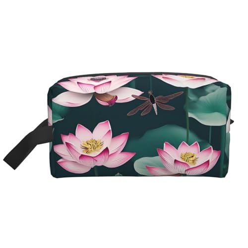 DRTGEDS Kulturbeutel für Herren, Lotusblume und Libelle, tragbare Reise-Kulturbeutel, Rasiertasche, kleine Tasche, Lotusblume und Libelle, Einheitsgröße von DRTGEDS