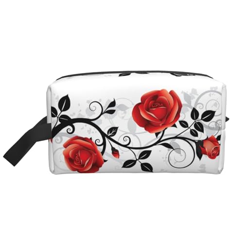 DRTGEDS Kulturbeutel für Herren, Motiv: Blumen und Rosen mit Blättern, tragbare Reise-Kulturbeutel, Rasiertasche, kleine Tasche, Florale Rose mit Blättern, Frühling, Einheitsgröße von DRTGEDS