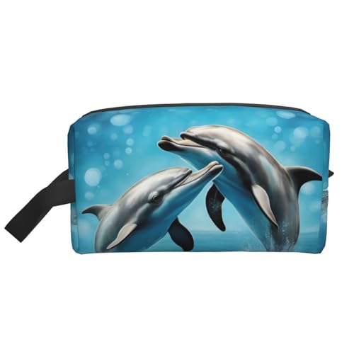 DRTGEDS Kulturbeutel für Herren, Motiv: Delfine in Love, tragbare Reise-Kulturbeutel, Rasiertasche, kleine Tasche, Delphins In Love2, Einheitsgröße von DRTGEDS