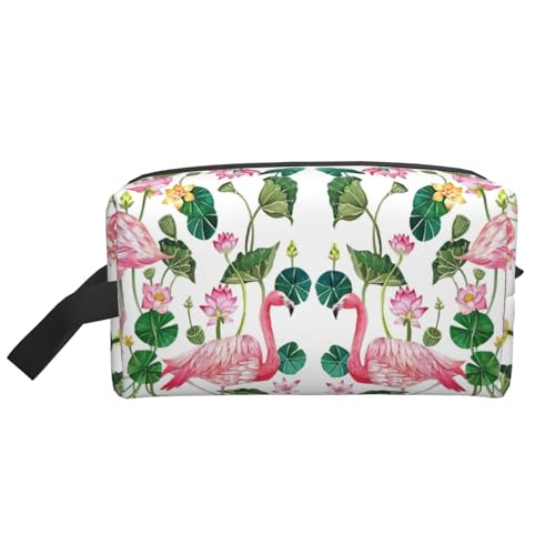 DRTGEDS Kulturbeutel für Herren, Motiv: Flamingo-Vogel, runde Blätter, tragbare Reise-Kulturbeutel, Rasiertasche, kleine Tasche, Runde Blätter mit Flamingovogeln, Einheitsgröße von DRTGEDS