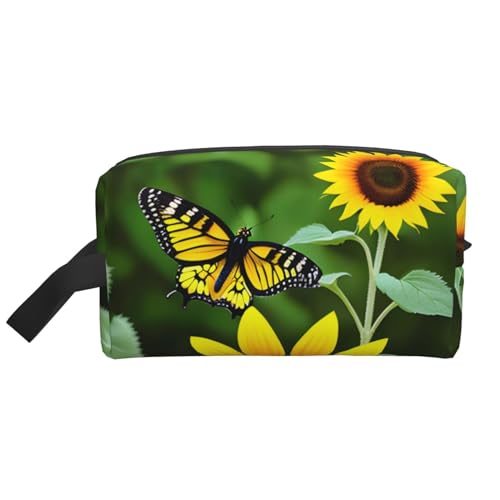 DRTGEDS Kulturbeutel für Herren, Motiv: Sonnenblumen-Schmetterling, tragbare Reise-Kulturbeutel, Rasiertasche, kleine Tasche, Sonnenblumen-Schmetterling 2, Einheitsgröße von DRTGEDS