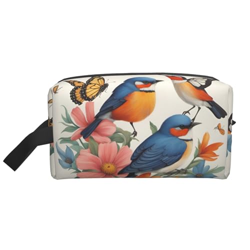 DRTGEDS Kulturbeutel für Herren, Motiv: Vögel, Blumen, Schmetterling, tragbare Reise-Kulturbeutel, Rasiertasche, kleine Tasche, Vögel, Blumen, Schmetterling, Einheitsgröße von DRTGEDS