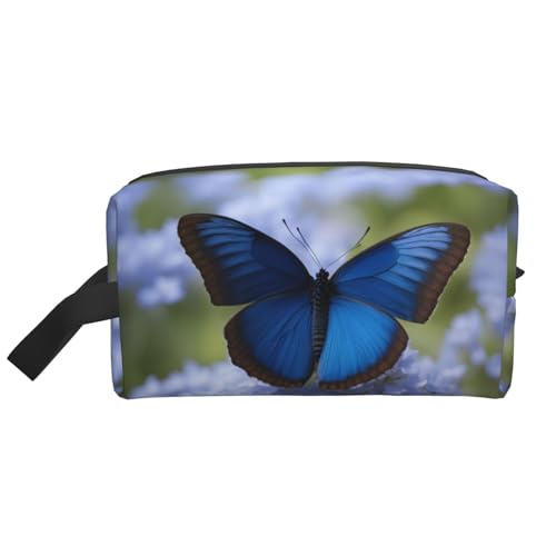 DRTGEDS Kulturbeutel für Herren, Motiv: blauer Schmetterling, tragbare Reise-Kulturbeutel, Rasiertasche, kleine Tasche, Blauer Schmetterling 1, Einheitsgröße von DRTGEDS