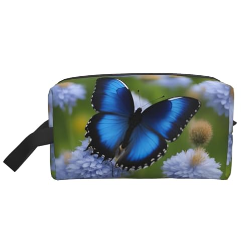 DRTGEDS Kulturbeutel für Herren, Motiv: blauer Schmetterling, tragbare Reise-Kulturbeutel, Rasiertasche, kleine Tasche, Blauer Schmetterling 2, Einheitsgröße von DRTGEDS