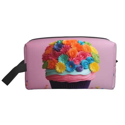 DRTGEDS Kulturbeutel für Herren, Motiv: bunte Cupcakes, Regenbogenblumen, Kuchen, tragbare Reise-Kulturbeutel, Rasiertasche, kleine Tasche, Bunte Cupcakes, Regenbogenblumenkuchen, Einheitsgröße von DRTGEDS