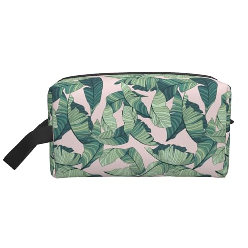 DRTGEDS Kulturbeutel für Herren, Motiv: grüne Palmenblätter, rosa Kulturbeutel, tragbare Reise-Kulturbeutel, Rasiertasche, kleine Tasche, Grüne Palmenblätter, rosa, Einheitsgröße von DRTGEDS