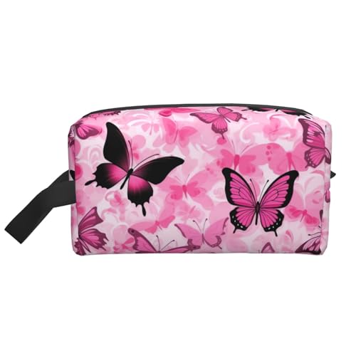 DRTGEDS Kulturbeutel für Herren, nahtlos, Motiv: pinker Schmetterling, tragbare Reise-Kulturbeutel, Rasiertasche, kleine Tasche, Nahtlose Fliese mit rosa Schmetterlingen, Einheitsgröße von DRTGEDS