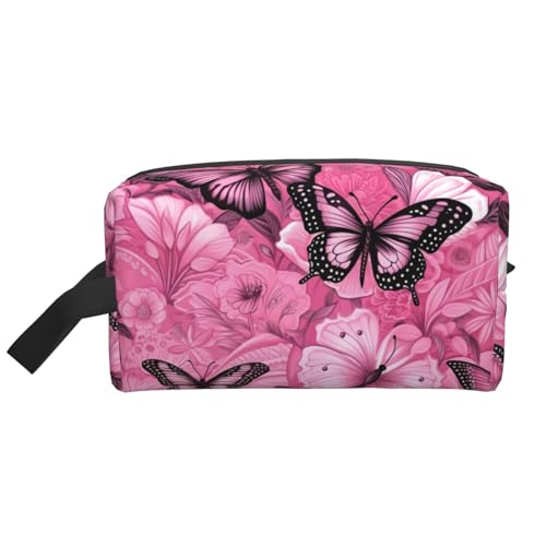 DRTGEDS Kulturbeutel für Herren, nahtlos, Motiv: pinker Schmetterling, tragbare Reise-Kulturbeutel, Rasiertasche, kleine Tasche, Nahtlose Fliese mit rosa Schmetterlingen, Einheitsgröße von DRTGEDS