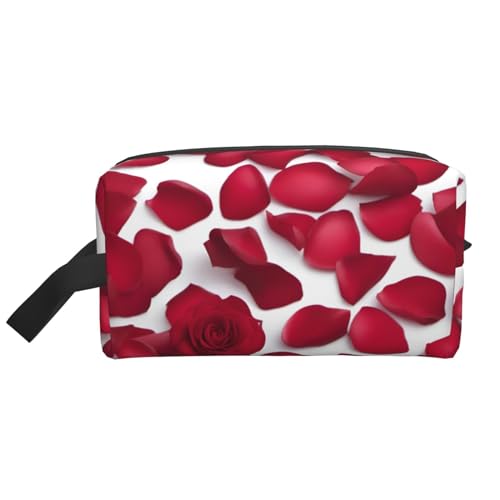 DRTGEDS Kulturbeutel für Herren, tragbare Reise-Kulturbeutel, Rasiertasche, kleine Tasche, rote Rosenblätter, Rote Rosenblätter, Einheitsgröße von DRTGEDS