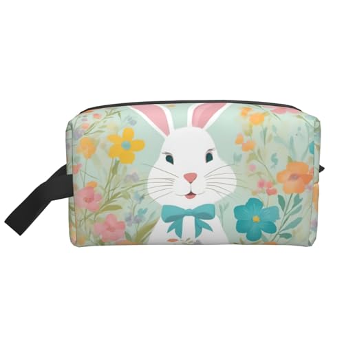 DRTGEDS Kulturbeutel mit Osterhasen-Blumenmuster für Herren, tragbare Reise-Kulturbeutel, Rasiertasche, kleine Tasche, Osterhase Floral1, Einheitsgröße von DRTGEDS