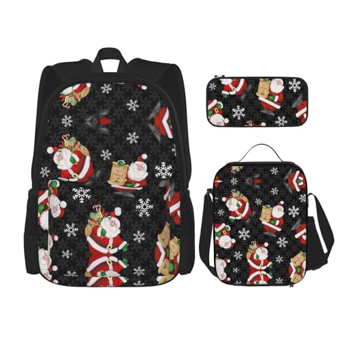 DRTGEDS Merry Christmas Happy Rucksack-Set, Rucksack, 3-in-1, großes Fassungsvermögen, Rucksack mit Lunchbox, Federmäppchen von DRTGEDS