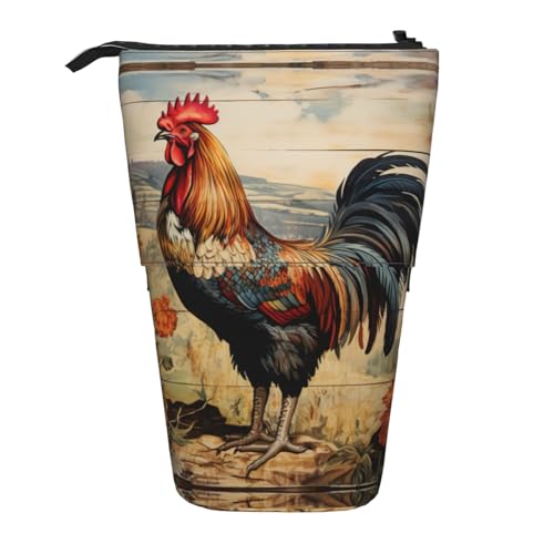DRTGEDS Pop-Up-Federmäppchen und Kosmetiktasche mit Hahn auf Holz in Farmland, Teleskop, Bastelbedarf, Make-up-Organizer DRTGEDS Pop-Up-Federmäppchen und Kosmetiktasche mit Hahn auf Holz in Farmland, Teleskop, Bastelbedarf, Make-up-Organizer von DRTGEDS