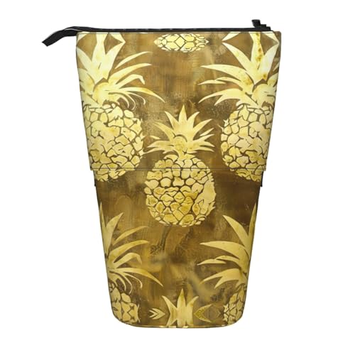 DRTGEDS Pop-Up-Federmäppchen und Kosmetiktasche mit goldfarbenem Ananas-Hintergrund, Teleskop-Bastelbedarf, Make-up-Organizer DRTGEDS Pop-Up-Federmäppchen und Kosmetiktasche mit goldfarbenem Ananas-Hintergrund, Teleskop-Bastelbedarf, Make-up-Organizer von DRTGEDS