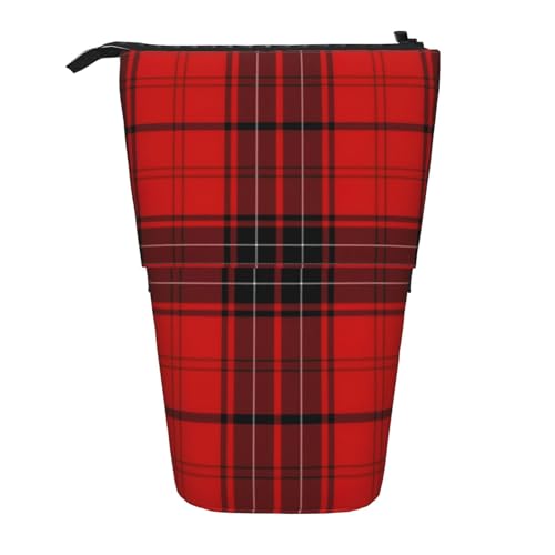 DRTGEDS Stehende Schreibwarentasche, Teleskop-Stifttasche, Make-up-Organizer, Federmäppchen, Rot und Schwarz kariert von DRTGEDS