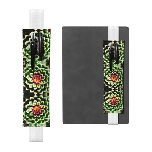 DRTGEDS Stiftehalter mit blühender Kaktusblüte und buntem Gummiband, PVC-Leder, abnehmbarer Stifthalter für Notizbuch von DRTGEDS
